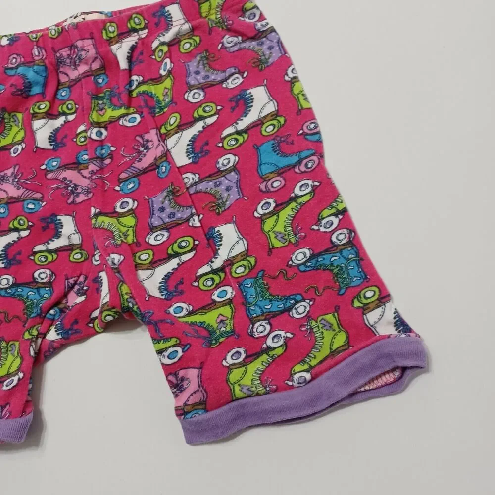Hatley Girls 6 Sleep Shorts Pink Colorful Roller Skates‎ Elastic Pull On Waist
